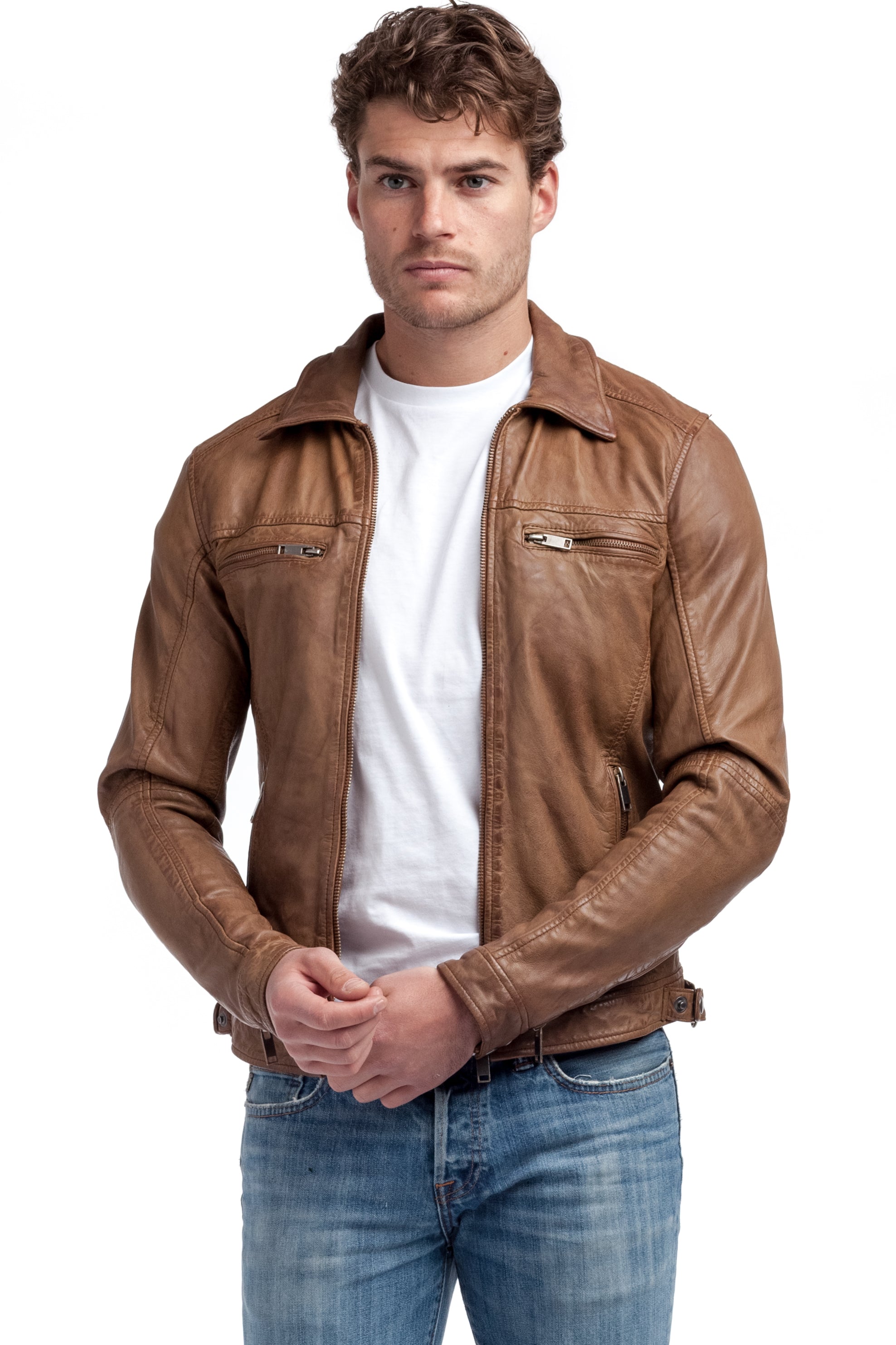 Blouson cuir col chemise NAREK